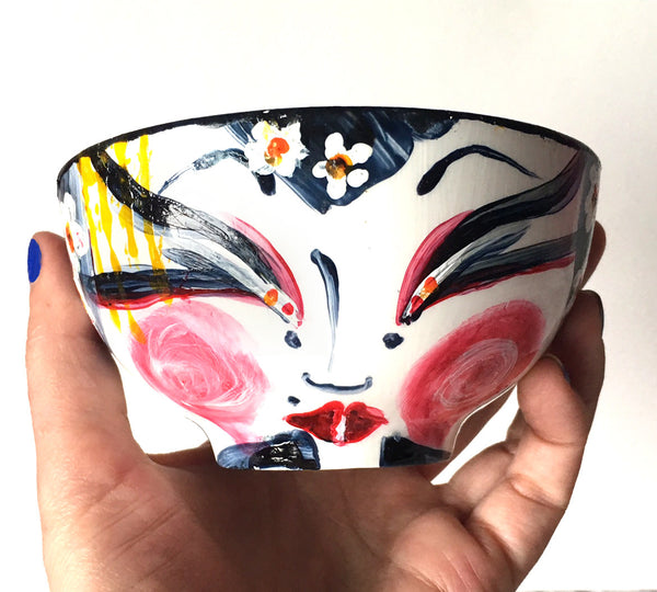"Spring Geisha" : Original Hand-Painted Porcelain Art Bowl, Decor