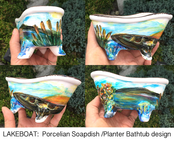 Hand-painted Porcelain mini claw-foot Bathtub SOAP DISH, PLANTER, Country accessories