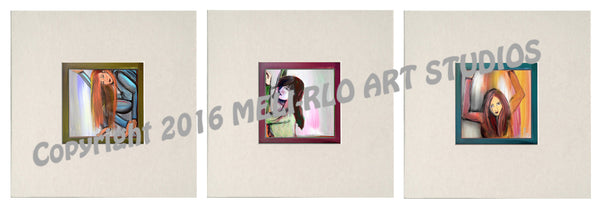Matted Prints : "Boxed Girls" SET of 3