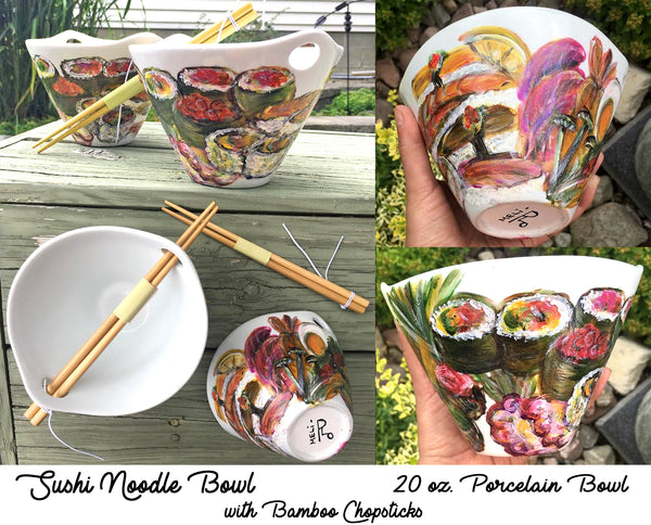 Sushi Noodle Hand-Painted Porcelain Soup Bowl